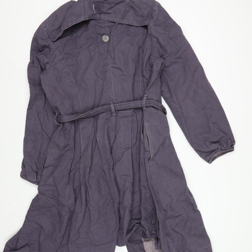 Wrap Womens Purple Belted Long Coat UK 16 Cotton Linen Blend