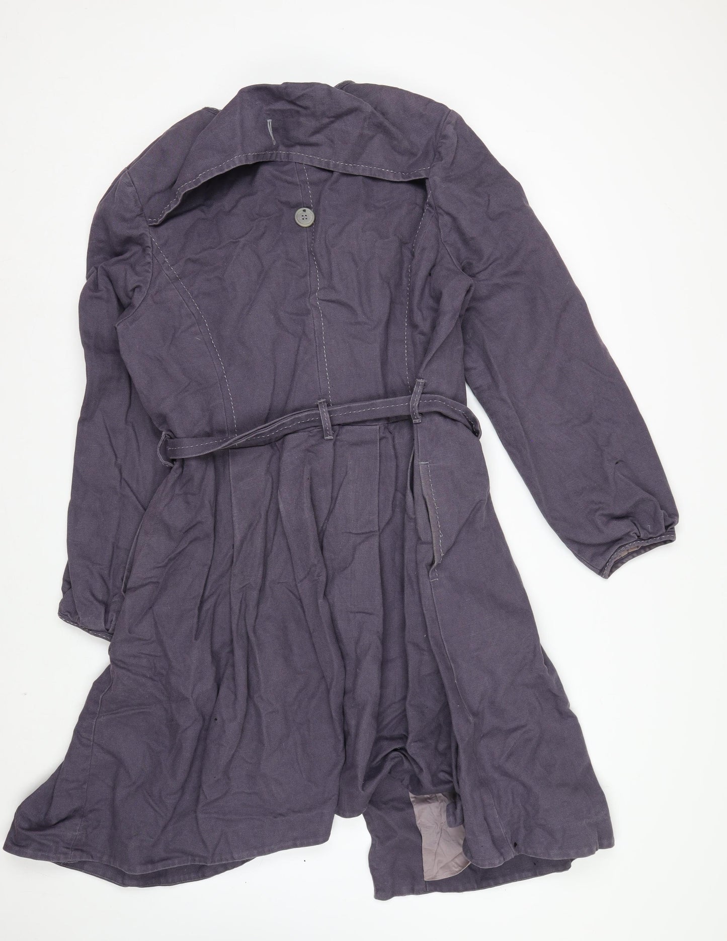 Wrap Womens Purple Belted Long Coat UK 16 Cotton Linen Blend