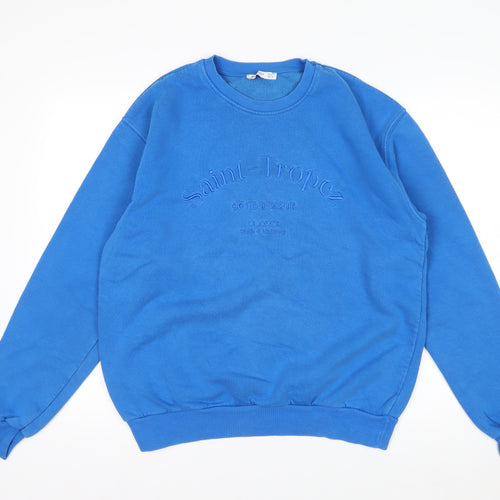 Stradivarius Womens Blue XS Pullover Sweatshirt Saint-Tropez Embroidered