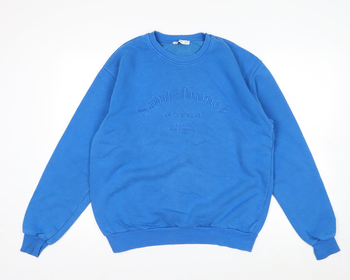 Stradivarius Womens Blue XS Pullover Sweatshirt Saint-Tropez Embroidered