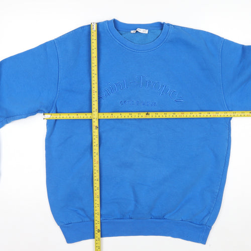 Stradivarius Womens Blue XS Pullover Sweatshirt Saint-Tropez Embroidered