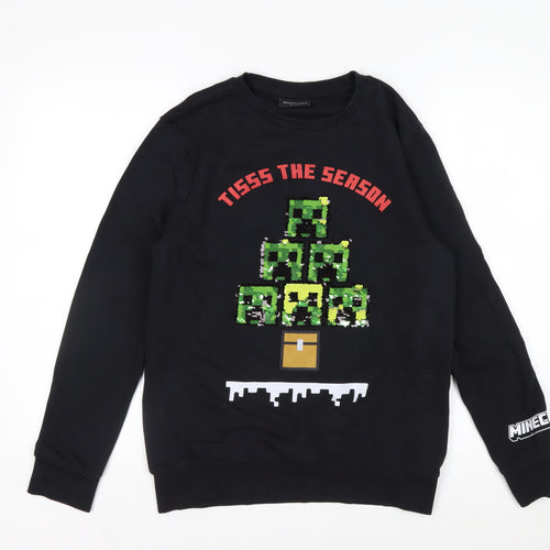 Minecraft Boys Black Sequin Christmas Pullover Sweatshirt 12-13 Years