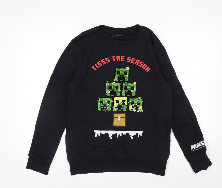 Minecraft Boys Black Sequin Christmas Pullover Sweatshirt 12-13 Years