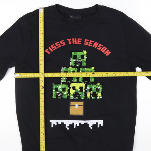 Minecraft Boys Black Sequin Christmas Pullover Sweatshirt 12-13 Years