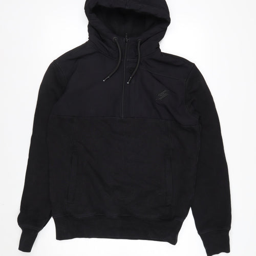 Superdry Men's Black L 1/2 Zip Hooded Sweatshirt Fleece Logo Hoodie