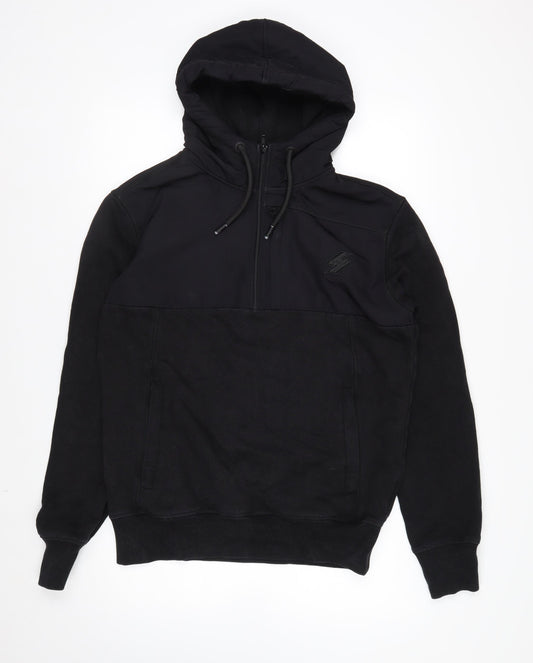 Superdry Men's Black L 1/2 Zip Hooded Sweatshirt Fleece Logo Hoodie