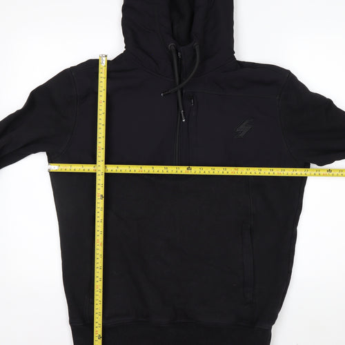 Superdry Men's Black L 1/2 Zip Hooded Sweatshirt Fleece Logo Hoodie