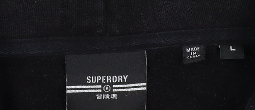 Superdry Men's Black L 1/2 Zip Hooded Sweatshirt Fleece Logo Hoodie