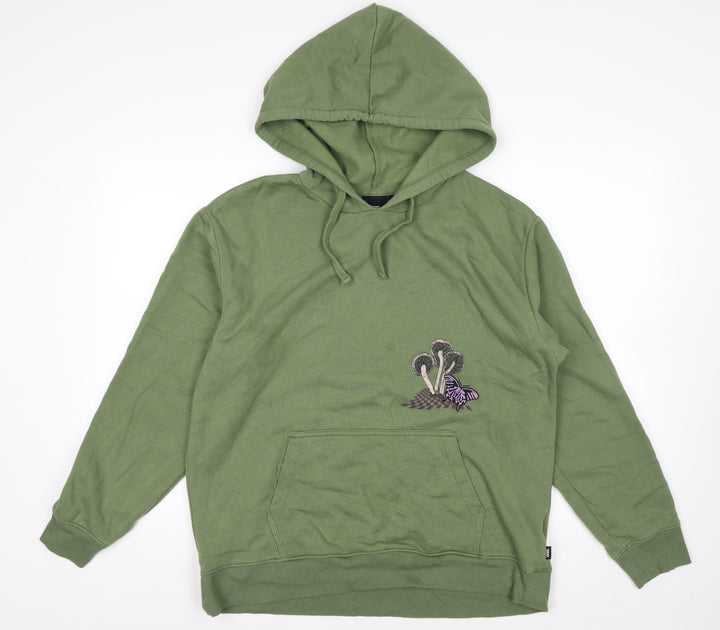 Vans Men's Green Pullover Hoodie L Embroidered Graphic Fleece