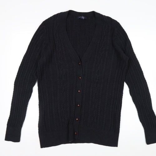 Lands' End Men's Black Cable-Knit Cardigan Jumper Size L