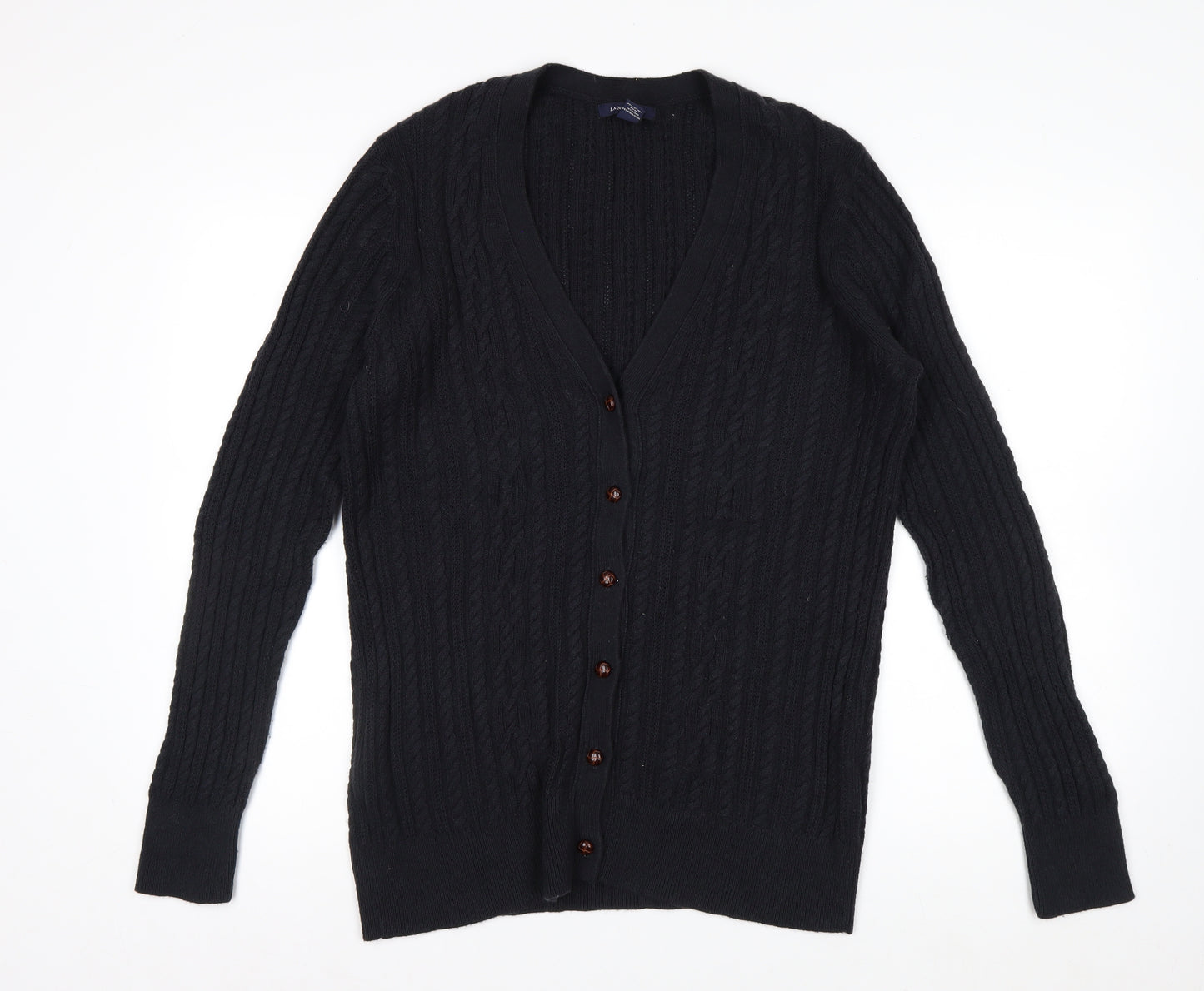 Lands' End Men's Black Cable-Knit Cardigan Jumper Size L