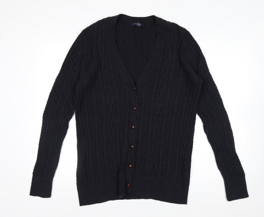 Lands' End Men's Black Cable-Knit Cardigan Jumper Size L