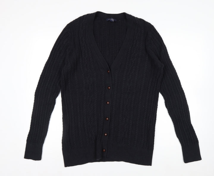 Lands' End Men's Black Cable-Knit Cardigan Jumper Size L