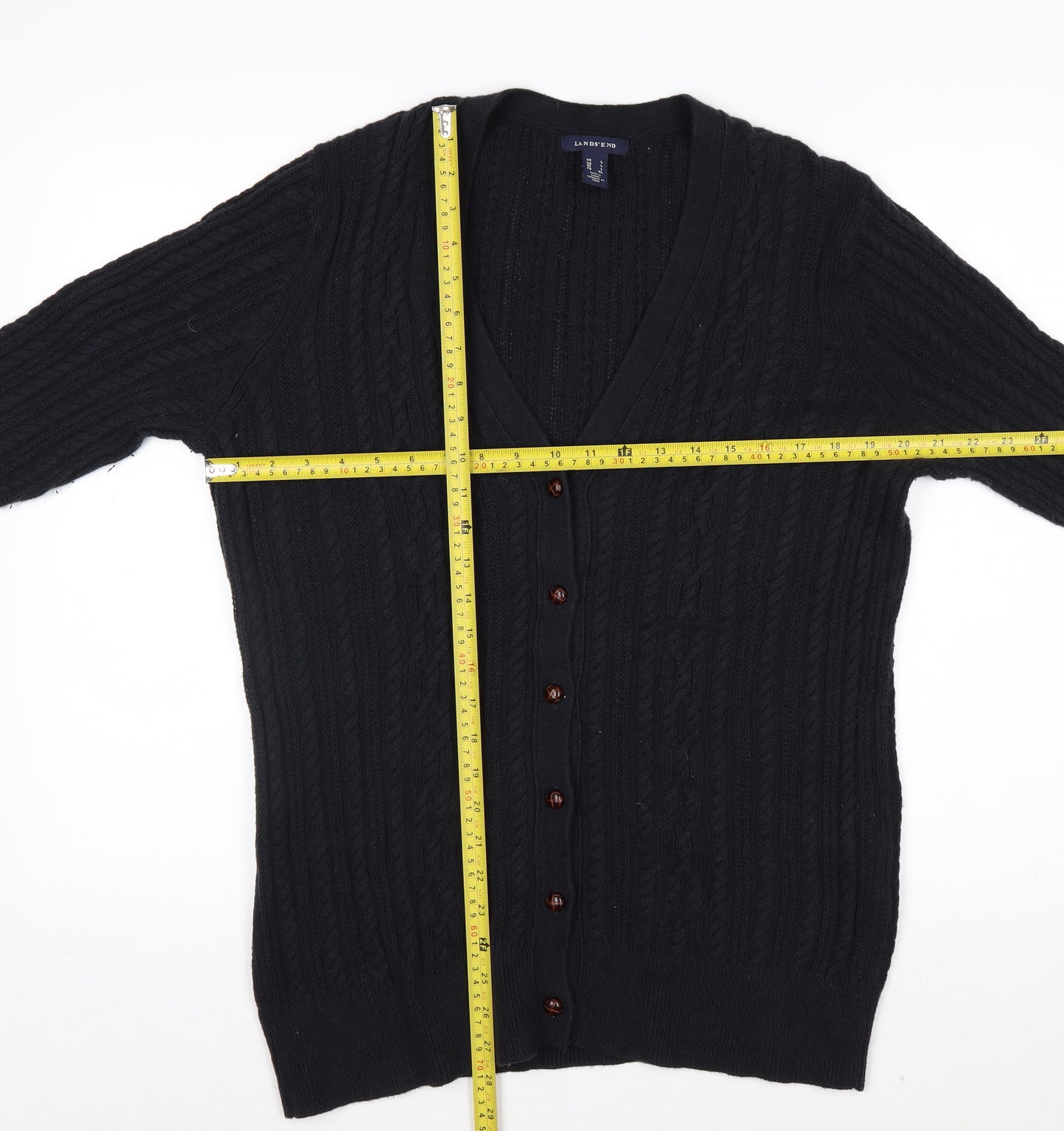 Lands' End Men's Black Cable-Knit Cardigan Jumper Size L