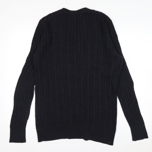 Lands' End Men's Black Cable-Knit Cardigan Jumper Size L