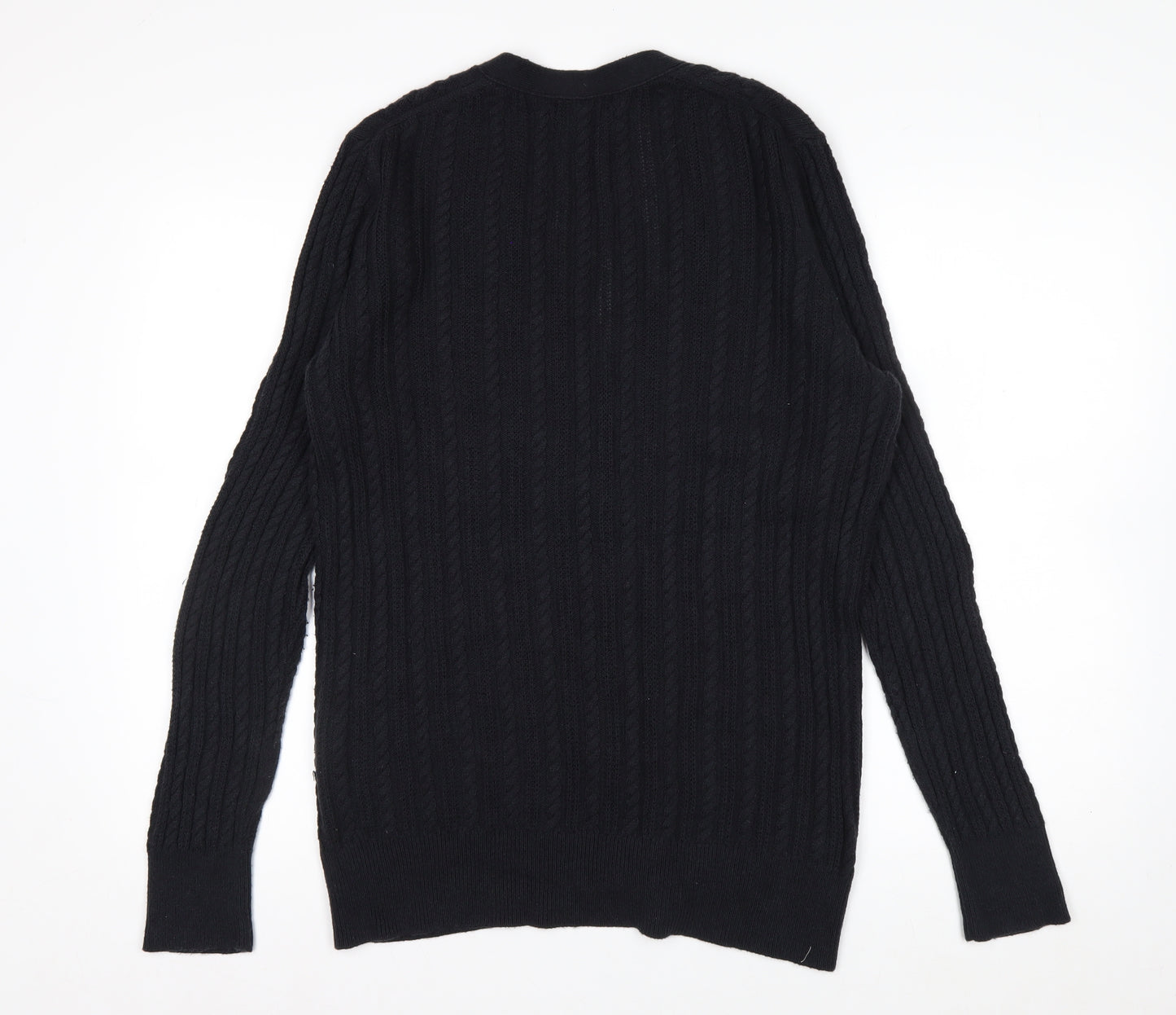 Lands' End Men's Black Cable-Knit Cardigan Jumper Size L