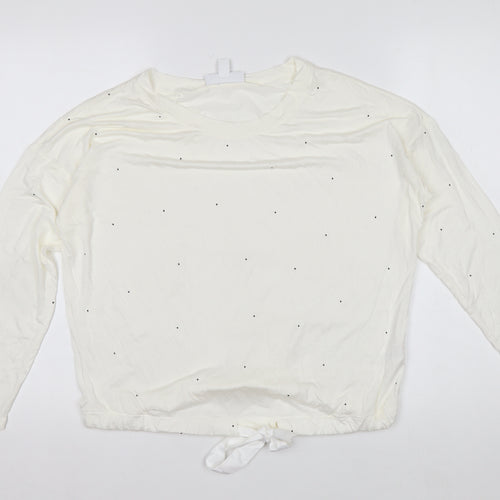 The White Company Women's Ivory Long Sleeve Tie Hem Relaxed T-Shirt Small