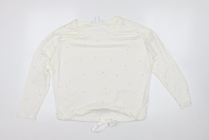 The White Company Women's Ivory Long Sleeve Tie Hem Relaxed T-Shirt Small