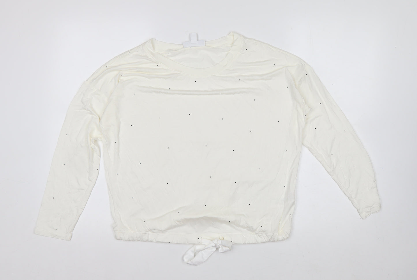 The White Company Women's Ivory Long Sleeve Tie Hem Relaxed T-Shirt Small