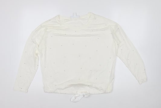 The White Company Women's Ivory Long Sleeve Tie Hem Relaxed T-Shirt Small
