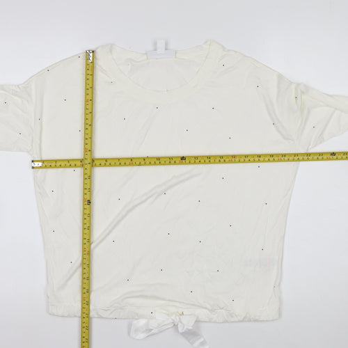The White Company Women's Ivory Long Sleeve Tie Hem Relaxed T-Shirt Small