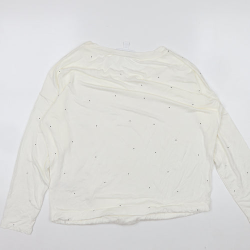 The White Company Women's Ivory Long Sleeve Tie Hem Relaxed T-Shirt Small