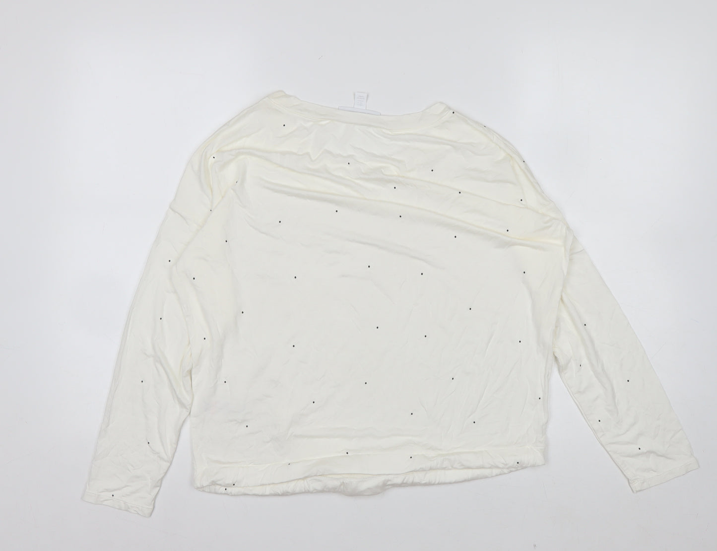 The White Company Women's Ivory Long Sleeve Tie Hem Relaxed T-Shirt Small