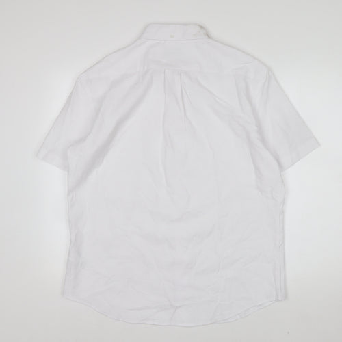 Marks and Spencer Men's White Linen Cotton Short Sleeve Button-Up Shirt L