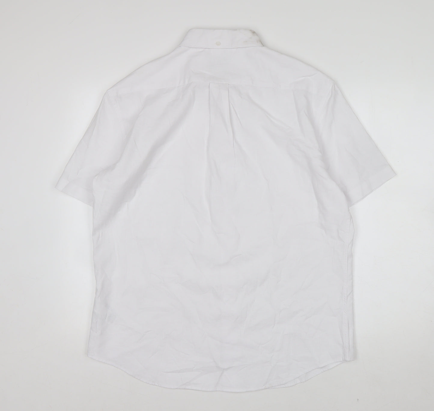 Marks and Spencer Men's White Linen Cotton Short Sleeve Button-Up Shirt L