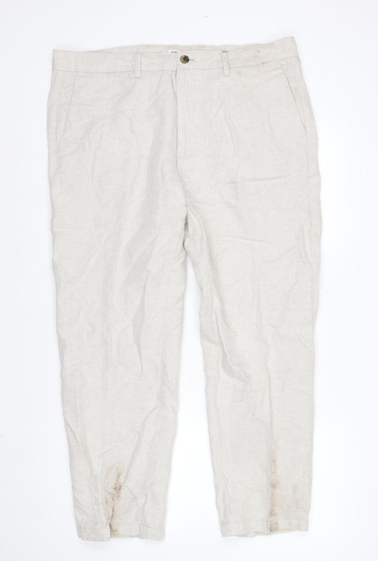 Marks and Spencer Men’s Beige Linen Blend Chino Trousers 38x29 Regular Fit