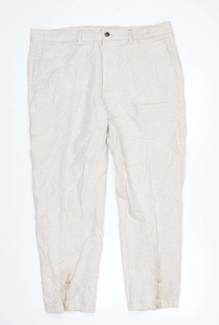 Marks and Spencer Men’s Beige Linen Blend Chino Trousers 38x29 Regular Fit