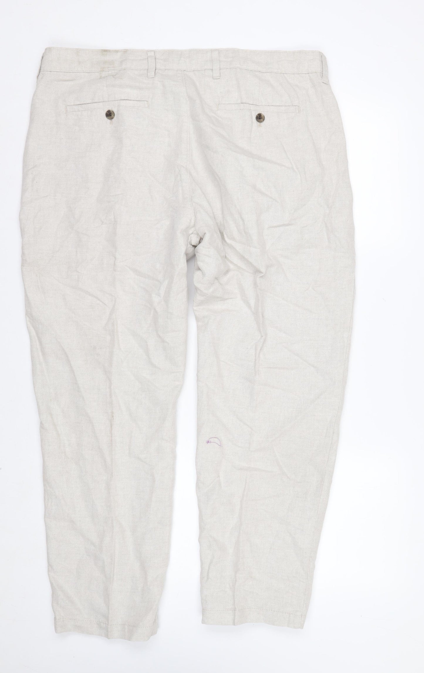 Marks and Spencer Men’s Beige Linen Blend Chino Trousers 38x29 Regular Fit