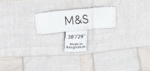 Marks and Spencer Men’s Beige Linen Blend Chino Trousers 38x29 Regular Fit