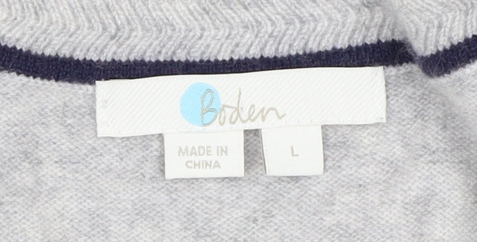 Boden Women Grey 100% Cashmere Crew Neck Cardigan L
