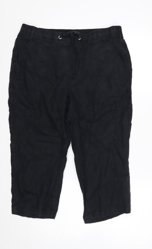 Marks and Spencer Women’s Black Linen Capri Trousers Size 14