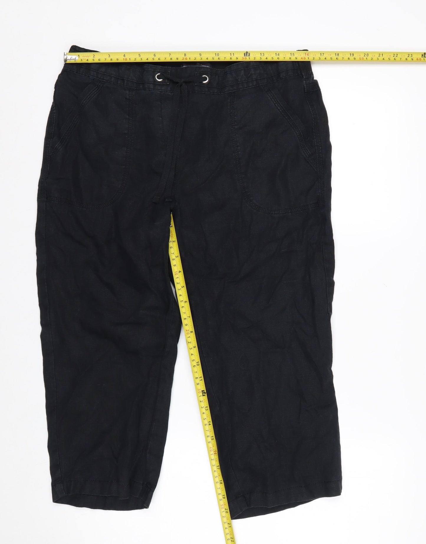 Marks and Spencer Women’s Black Linen Capri Trousers Size 14
