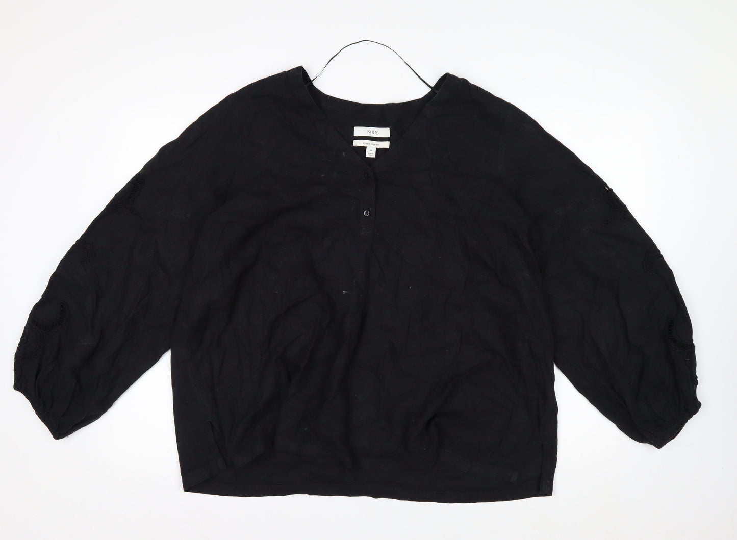 Marks and Spencer Women’s Black Linen Blend Tunic Blouse Size 20