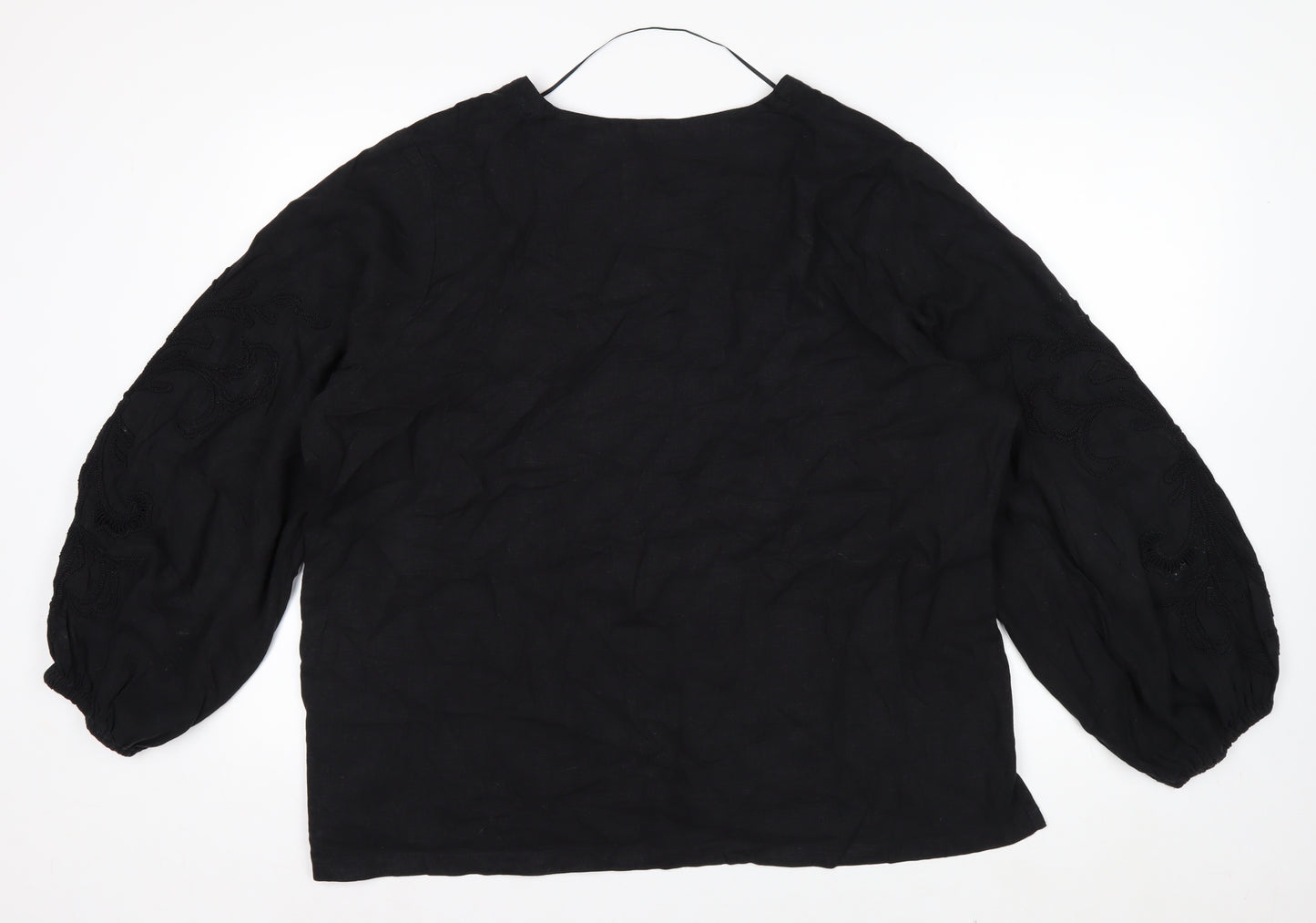 Marks and Spencer Women’s Black Linen Blend Tunic Blouse Size 20