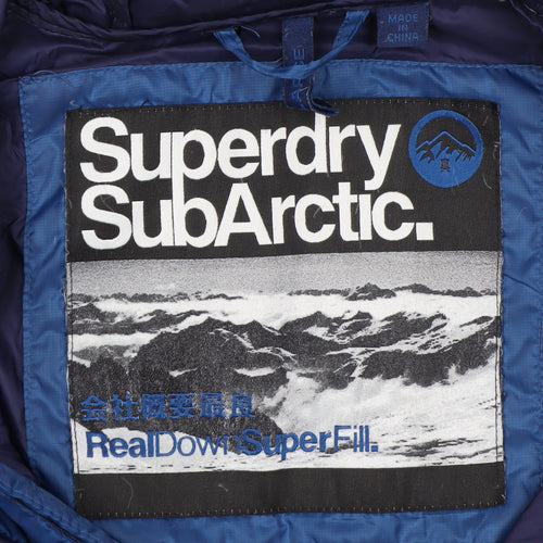 Superdry Men’s Blue SubArctic Puffer Jacket Size L Hooded Winter Coat