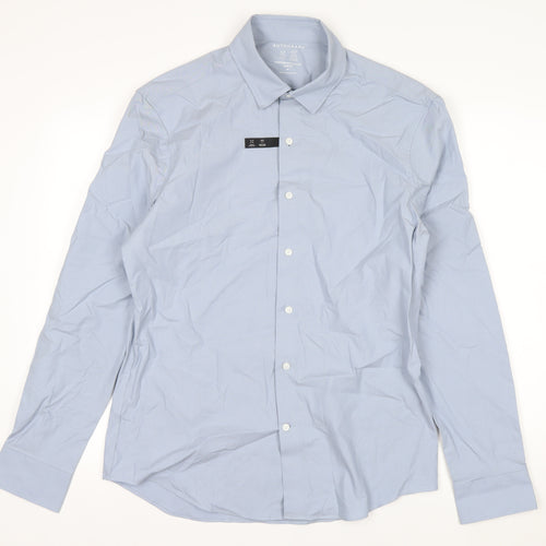 Marks and Spencer Men's Blue Slim Fit Long Sleeve Cotton Shirt M
