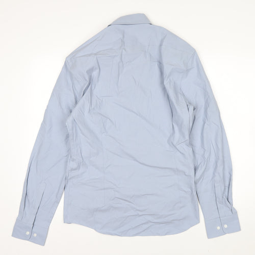 Marks and Spencer Men's Blue Slim Fit Long Sleeve Cotton Shirt M