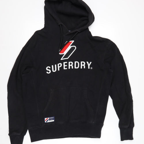 Superdry Men's Black Pullover Hoodie S Logo Fleece Graphic Print