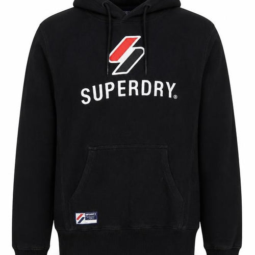 Superdry Men's Black Pullover Hoodie S Logo Fleece Graphic Print