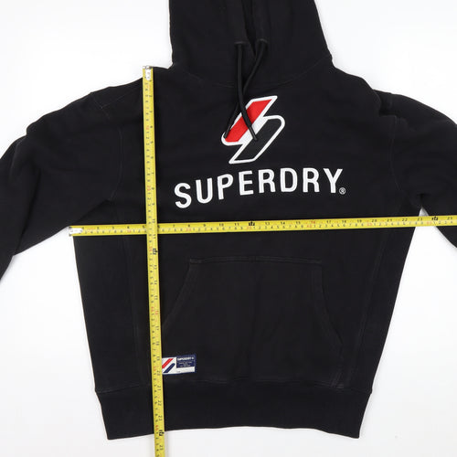 Superdry Men's Black Pullover Hoodie S Logo Fleece Graphic Print