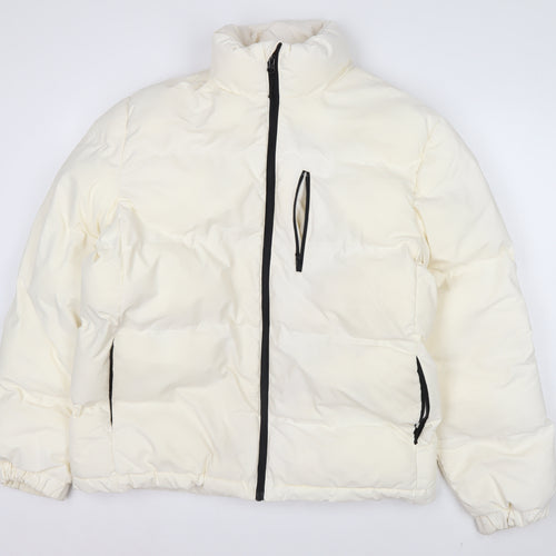 H&M Women Ivory Puffer Jacket Size 12 Polyester Mid-Length Zip Fastening