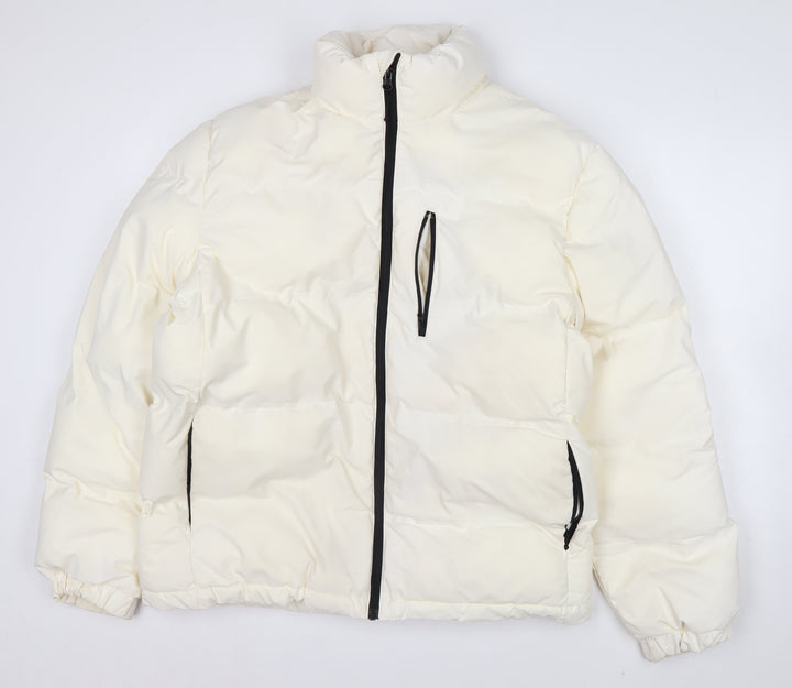 H&M Women Ivory Puffer Jacket Size 12 Polyester Mid-Length Zip Fastening