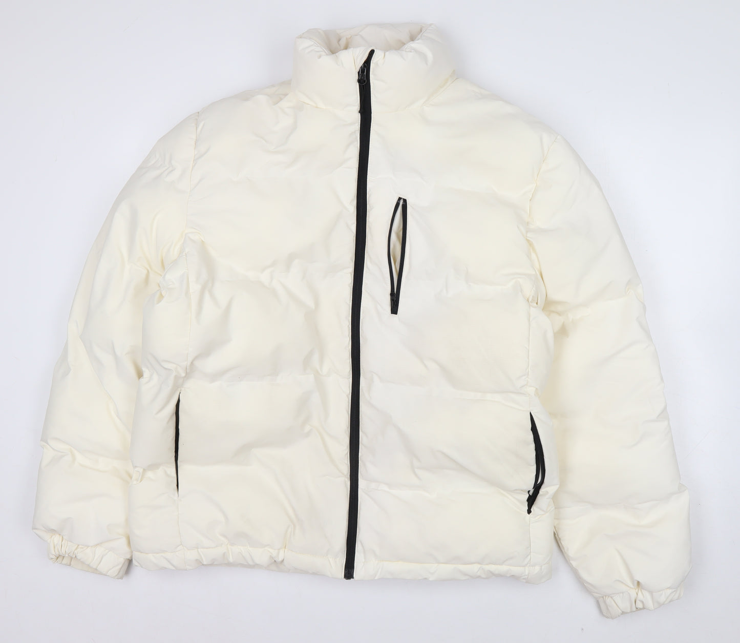 H&M Women Ivory Puffer Jacket Size 12 Polyester Mid-Length Zip Fastening