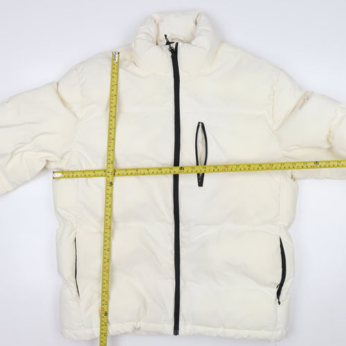 H&M Women Ivory Puffer Jacket Size 12 Polyester Mid-Length Zip Fastening