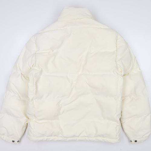 H&M Women Ivory Puffer Jacket Size 12 Polyester Mid-Length Zip Fastening