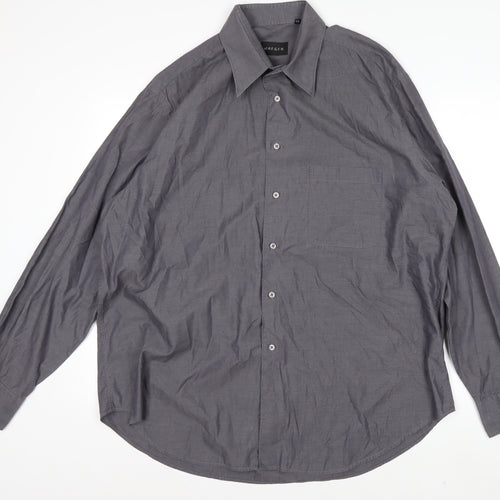 Jaeger Men's Grey 44 Long Sleeve Cotton Button-Up Shirt